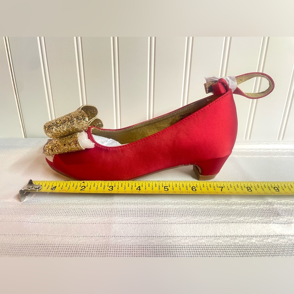 Joyfolie Valerie Pump Heel Ankle Strap Red Satin Glitter Bow Girls Sz 13 - Picture 9 of 9